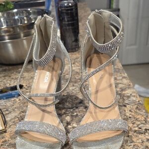 TOP Moda Silver Crystal Wrap Block Heels